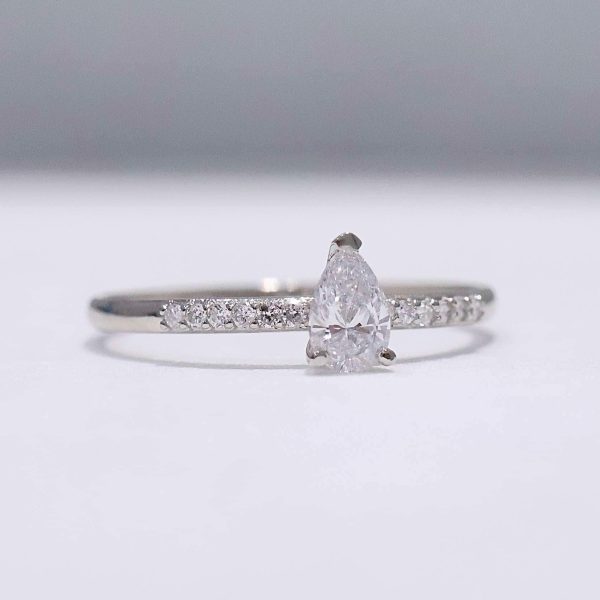 0.58cts E VS Pear Paved Diamond Engagement Ring 14kt #0068 For Sale