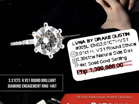 CLR | 3.31cts H VS1 Round Brilliant Diamond Engagement Ring 14kt IGI Certified Sale