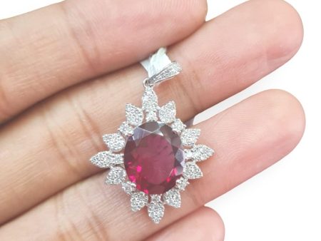 NEW Oval Ruby Gemstone Diamond Pendant 14kt Supply