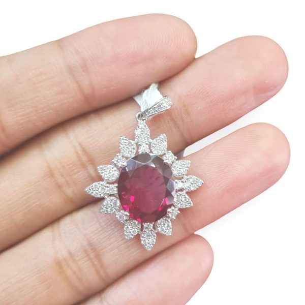 NEW Oval Ruby Gemstone Diamond Pendant 14kt Supply