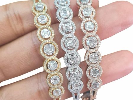 NEW Round Halo Baguette Diamond Bangle 14kt Fashion