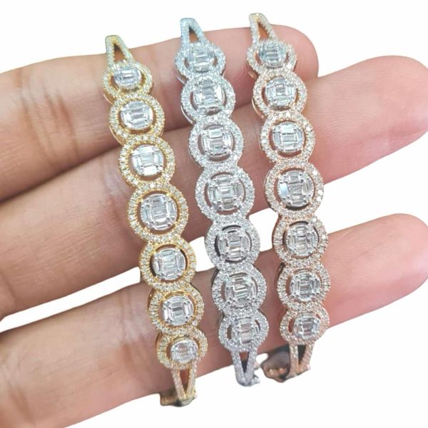 NEW Round Halo Baguette Diamond Bangle 14kt Fashion