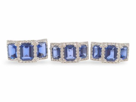 NEW Trio Large Blue Sapphire Gemstone Diamond Jewelry Set 14kt For Discount