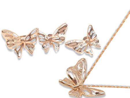 NEW Rose Butterfly Diamond Jewelry Set 18kt For Discount