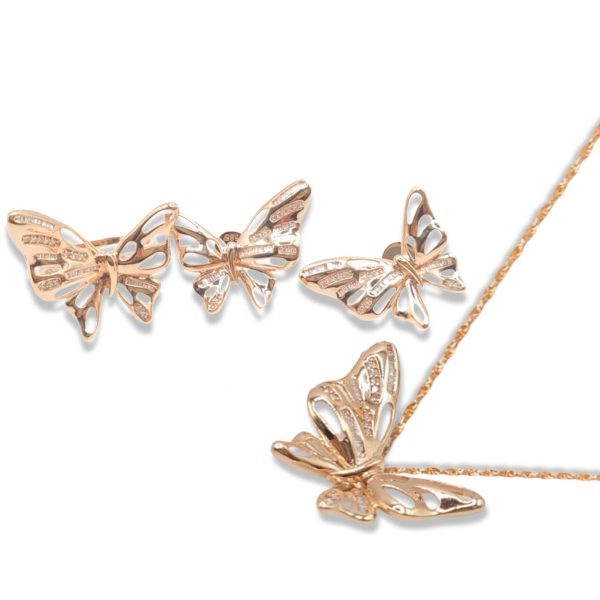 NEW Rose Butterfly Diamond Jewelry Set 18kt For Discount