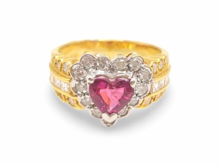 NEW Golden Heart Ruby Gemstone Diamond Ring 18kt Cheap