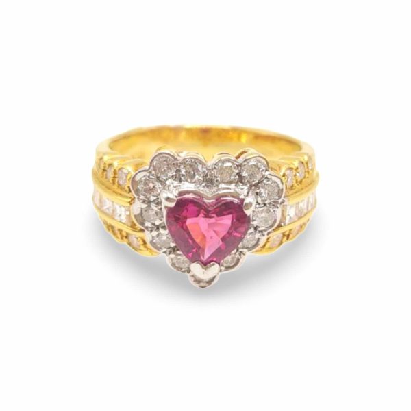 NEW Golden Heart Ruby Gemstone Diamond Ring 18kt Cheap