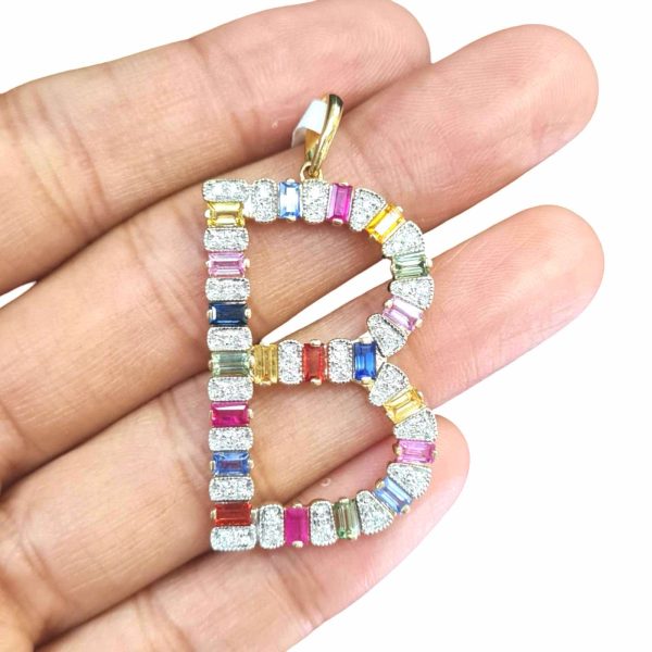 NEW Rainbow Nano Gemstone Alpha Diamond Pendant 18kt on Sale