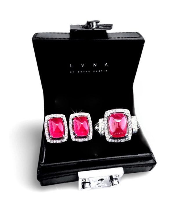 #LVNA2024 | Art Deco Cabochon Pink Ruby Diamond Jewelry Set 18kt Online now