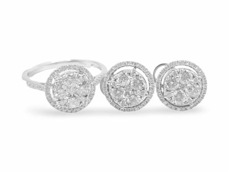 NEW Classic Round Halo Diamond Jewelry Set 18kt on Sale