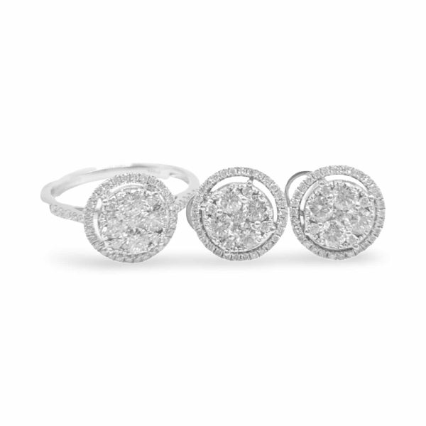 NEW Classic Round Halo Diamond Jewelry Set 18kt on Sale