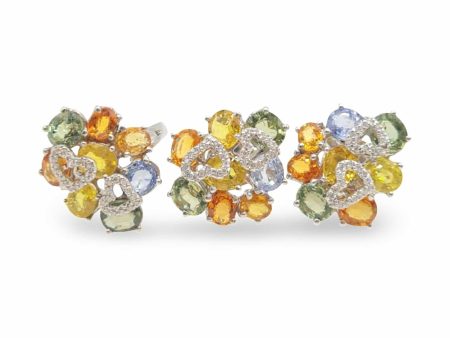 NEW Rainbow Nano Gemstone Heart Diamond Jewelry Set 14kt For Sale