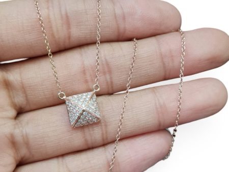 NEW Rose Gold Four Sided Pyramid Diamond Necklace 14kt Cheap