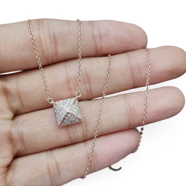 NEW Rose Gold Four Sided Pyramid Diamond Necklace 14kt Cheap