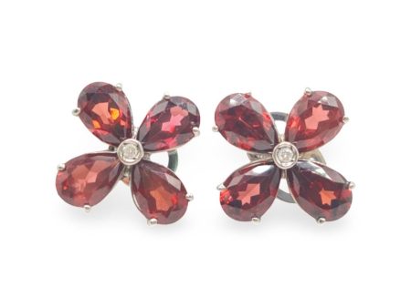 NEW Clover Garnet Gemstone Diamond Earrings 14kt Online now