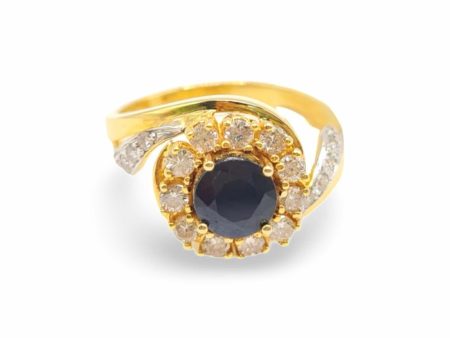 NEW Round Blue Sapphire Halo Diamond Split Ring 18kt Supply