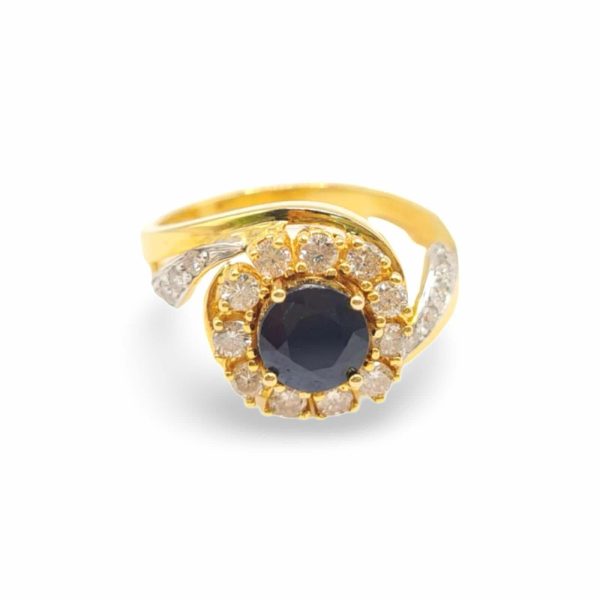 NEW Round Blue Sapphire Halo Diamond Split Ring 18kt Supply