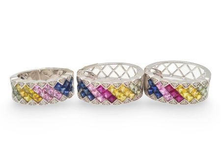 NEW Rainbow Colored Gemstone Diamond Hoop Eternity Jewelry Set 18kt Discount