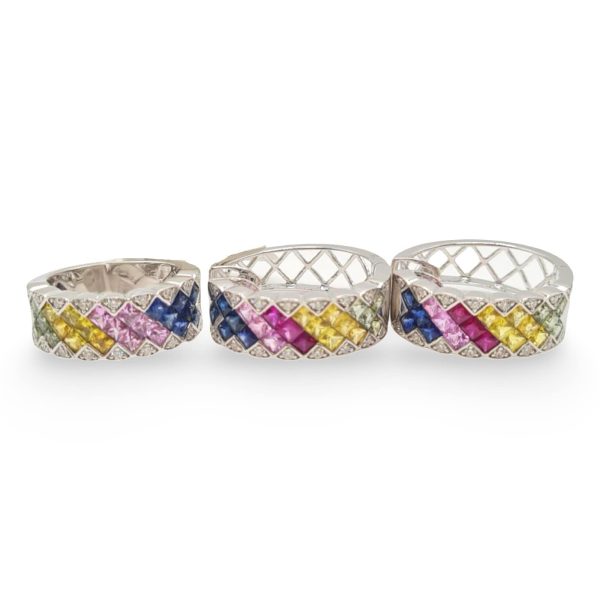 NEW Rainbow Colored Gemstone Diamond Hoop Eternity Jewelry Set 18kt Discount