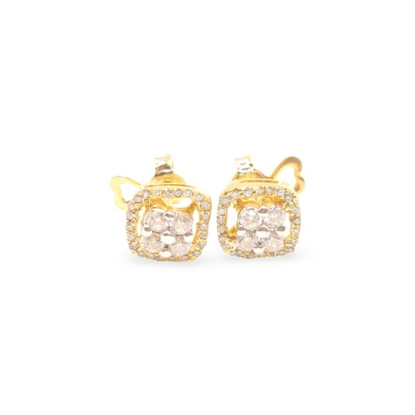 NEW Golden Cushion Halo Diamond Stud Earrings 18kt Online Sale