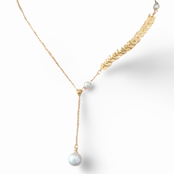 #GOLD2024 | 18kt Natural HOPE Pearl Golden Feather Necklace Online Hot Sale