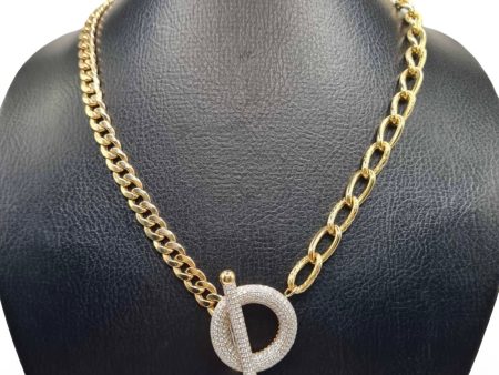 NEW Round Stick Lock Diamond Golden Chain Necklace 14kt Online Hot Sale