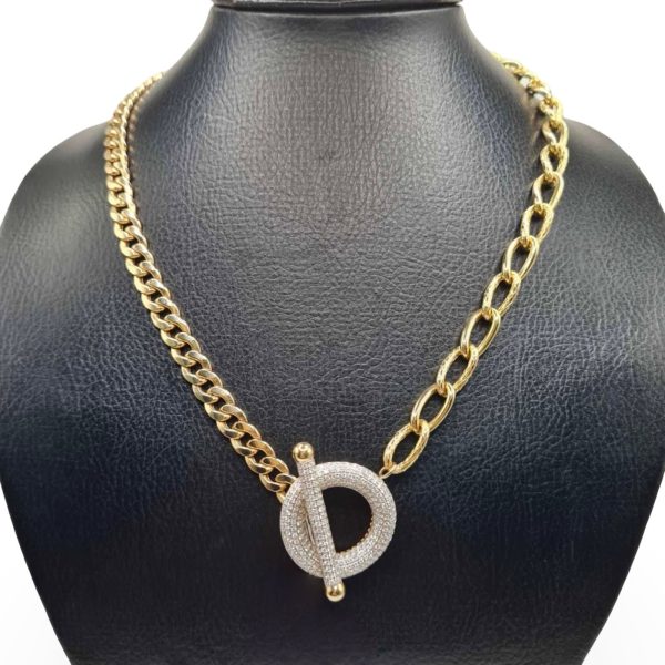 NEW Round Stick Lock Diamond Golden Chain Necklace 14kt Online Hot Sale