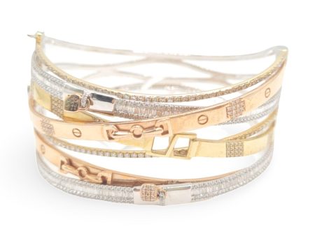 NEW Multi-Tone Deco Overlap Statement Diamond Bangle 18kt Online Hot Sale