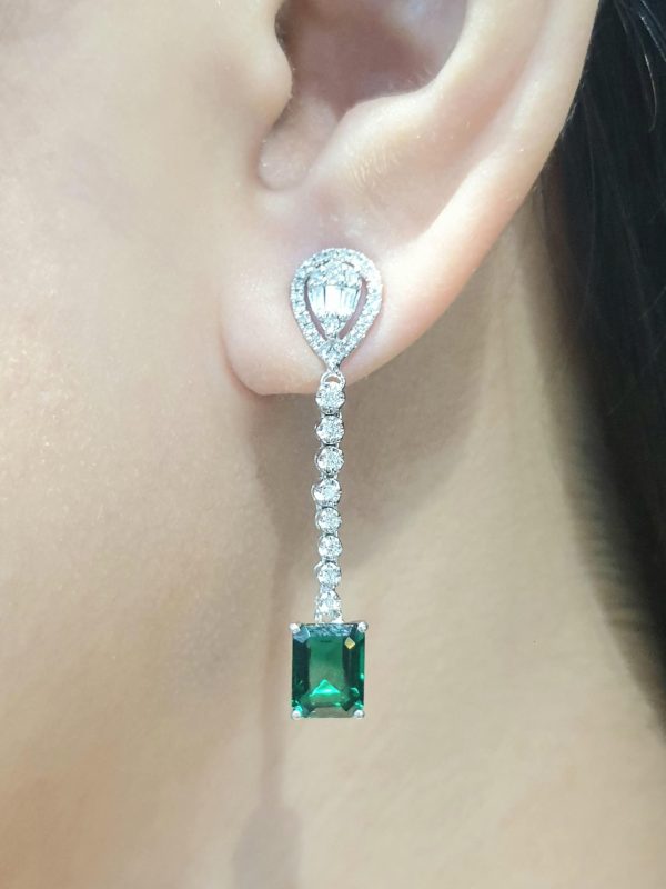 LVNA Signatures Brilliant Cut Emerald Gemstones Diamond Earrings 14kt Discount