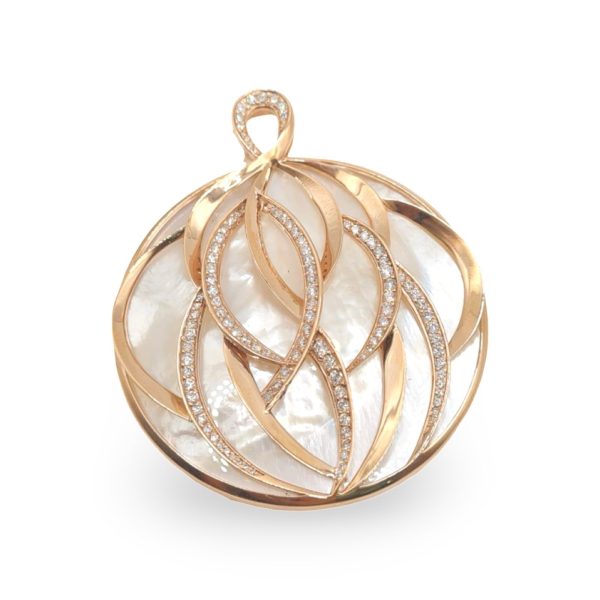 NEW Round Infinity Mother of Pearl Diamond Pendant 18kt Hot on Sale