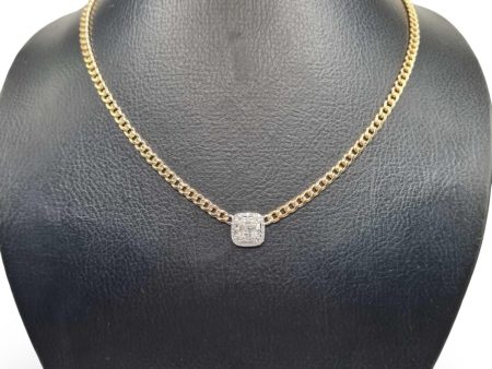 NEW Unisex Cushion Invisible Link Diamond Necklace 14kt Cheap