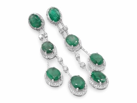 NEW Oval Emerald Dangling Diamond Earrings 18kt Supply