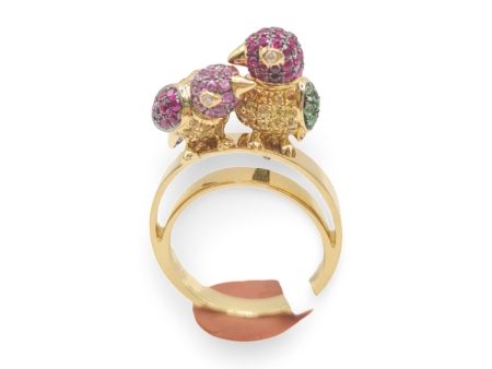 NEW  Golden Twin Bird Colored Sapphire Gemstone Diamond Ring 18kt Online Sale