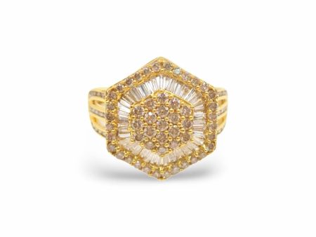 NEW Hexagonal Shape Diamond Golden Ring 18kt Fashion