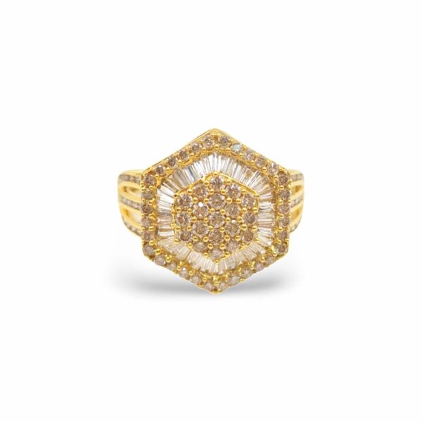 NEW Hexagonal Shape Diamond Golden Ring 18kt Fashion