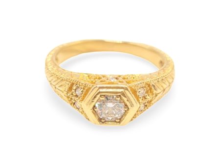 NEW Golden Hexagonal Round Diamond Ring 18kt Online Sale