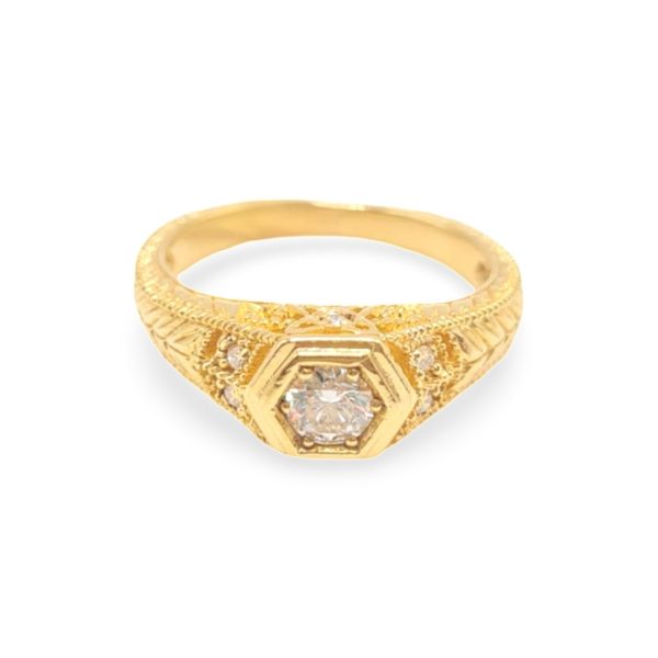 NEW Golden Hexagonal Round Diamond Ring 18kt Online Sale