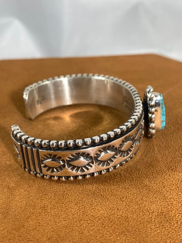 Stamped Turquoise Cuff by Johnathan Nez For Sale