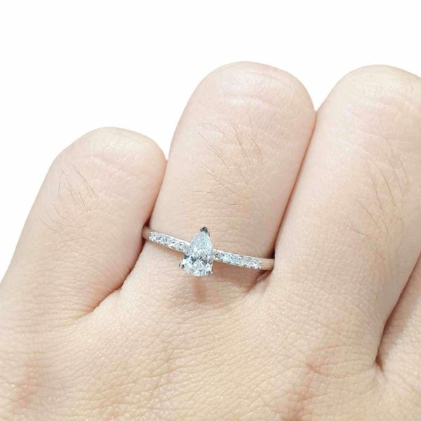 0.59cts F VS1 Pear Paved Diamond Engagement Ring 14kt Online Hot Sale