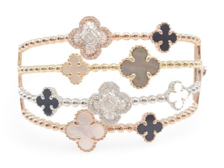 NEW Multi-tone Clover Paved Diamond Bangle 14kt Hot on Sale