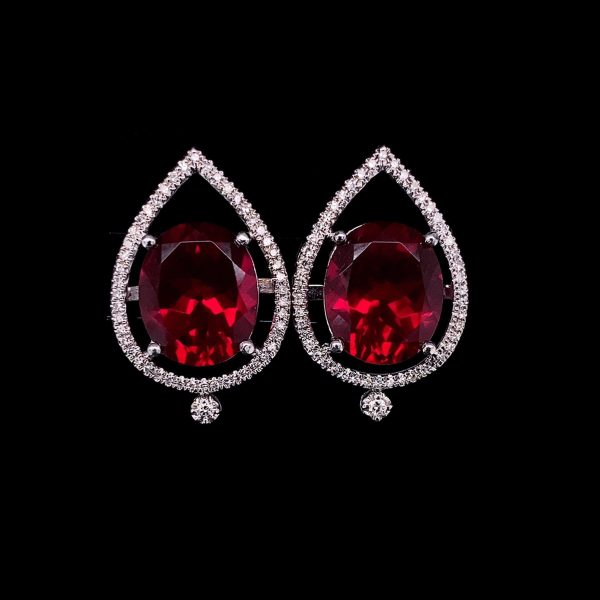 Oval Pear Red Ruby Diamond Earrings 14kt For Discount