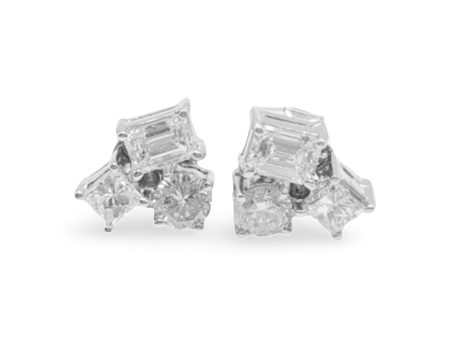 NEW Cluster Shape Solitaire Diamond Earrings 18kt Hot on Sale