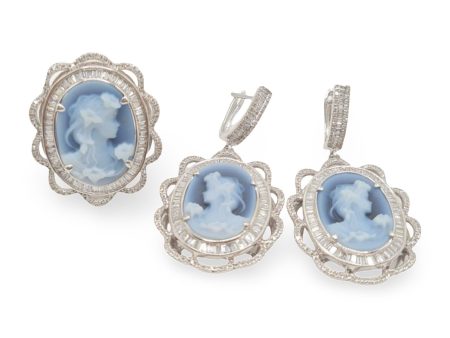 NEW Beautiful Lady Cameo Dangling Diamond Jewelry Set 14kt Online