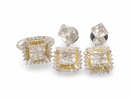 NEW Classic Square Dangling Diamond Jewelry Set 18kt For Discount