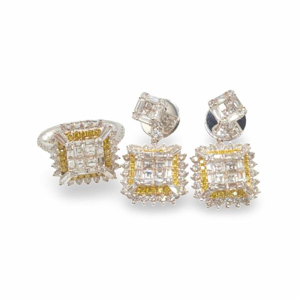 NEW Classic Square Dangling Diamond Jewelry Set 18kt For Discount