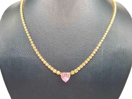 NEW Heart Pink Sapphire Gemstone Golden Tennis Diamond Necklace 18kt Online