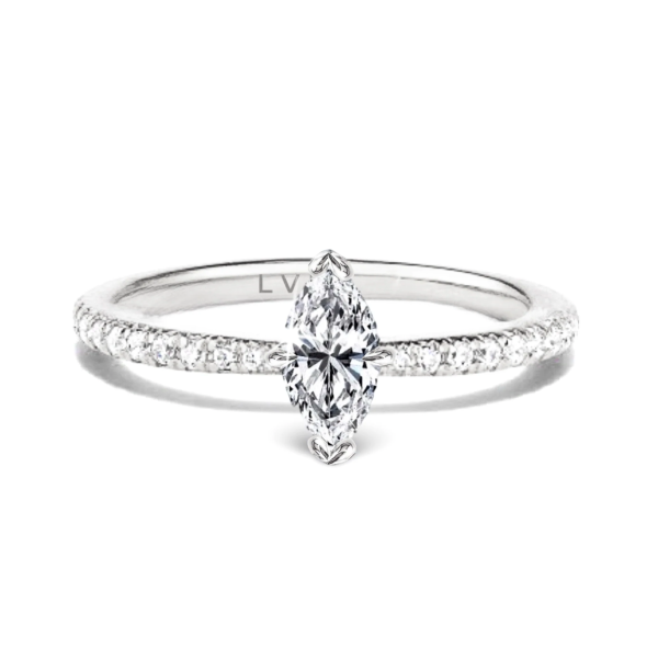 0.56cts E VS2 Marquise Paved Band Diamond Engagement Ring 14kt #0051 Online Hot Sale