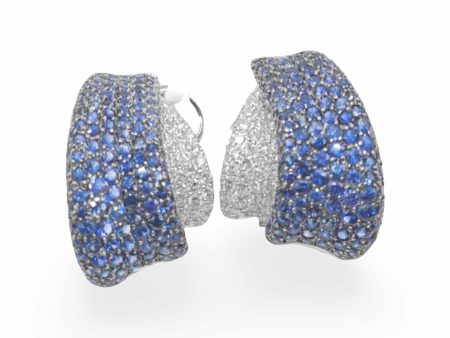 NEW Half Wing Blue Sapphire Gemstone Diamond Earrings 18kt Hot on Sale