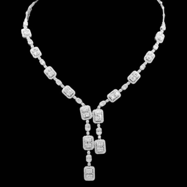 #LVNA2024 |Grand Baguette Halo Dangling Diamond Necklace 18kt For Sale