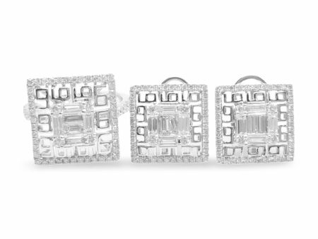 NEW Square Baguette Diamond Jewelry Set 18kt Cheap